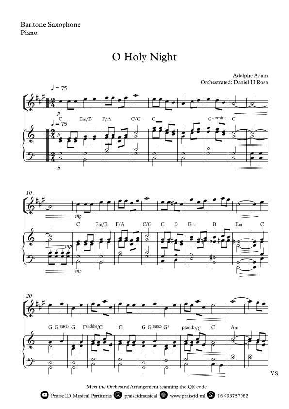 O Holy NIght - Christmas Carol - Baritone Saxophone and Piano (arr. Daniel H Rosa)
