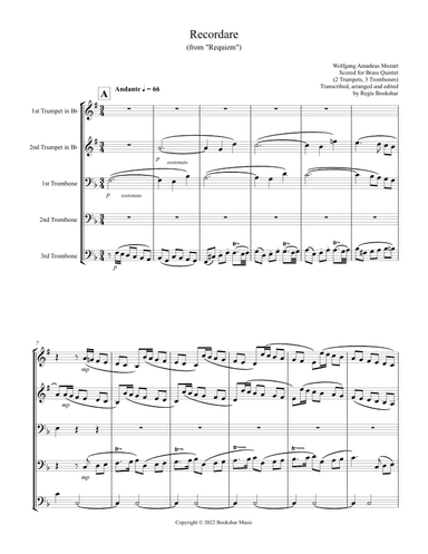 Recordare (from "Requiem") (F) (Brass Quintet - 2 Trp, 3 Trb) (arr. Regis Bookshar)