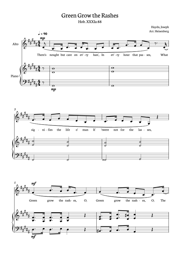 Joseph Haydn - Green Grow The Rashes for Alto with Piano in G# minor. (arr. Heisenberg)