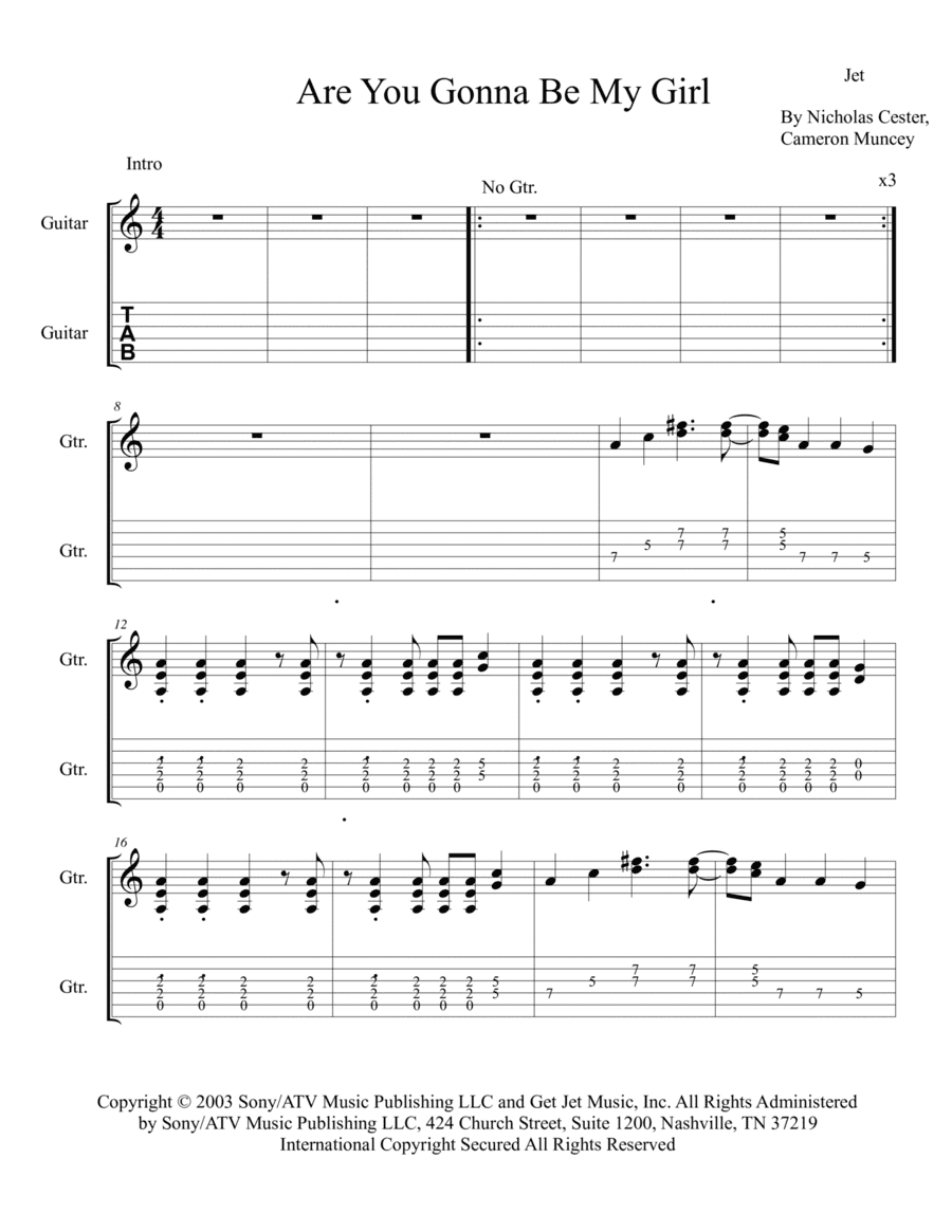 Are You Gonna Be My Girl (arr. The Real Boss Hos Publishing)