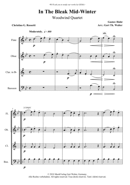 In The Bleak Mid-Winter (arr. Gert Th. Walter)