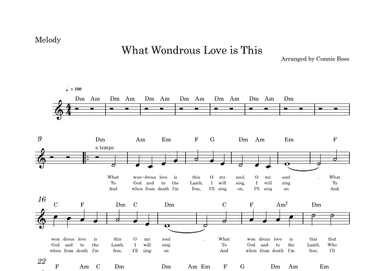 What Wondrous Love is This  - melody and guitar chords (arr. Connie Boss)