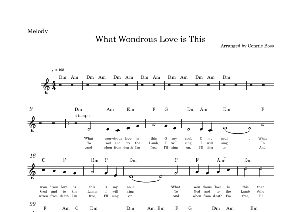 What Wondrous Love is This  - melody and guitar chords (arr. Connie Boss)