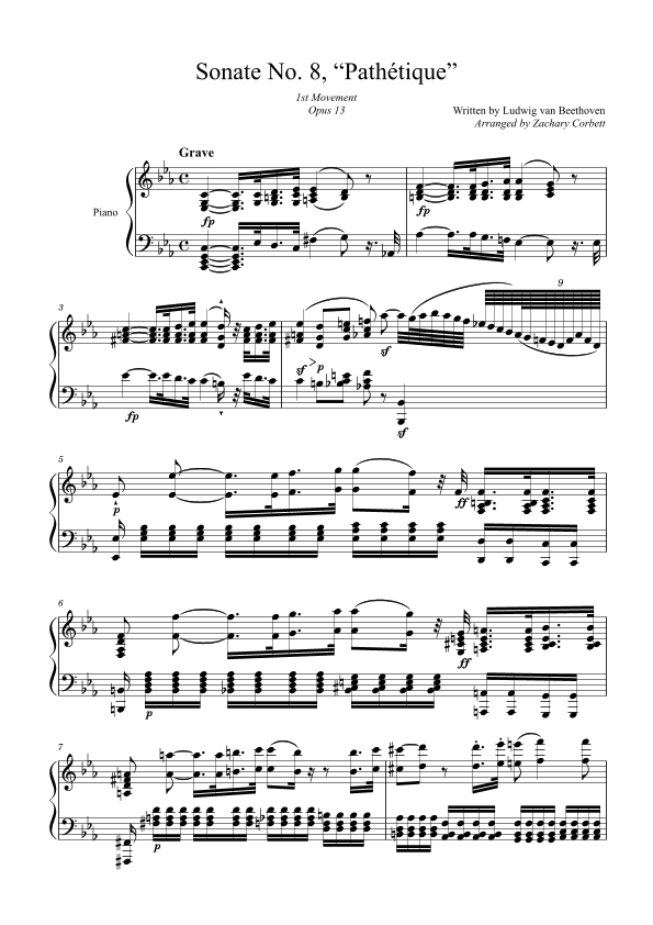 Sonate No. 8 Pathetique 1st Movement Opus 13 (arr. Zachary Corbett)