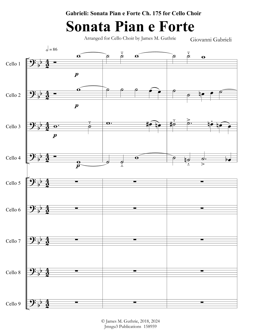 Gabrieli: Sonata Pian e Forte Ch. 175 for Cello Choir (arr. James M. Guthrie, ASCAP)