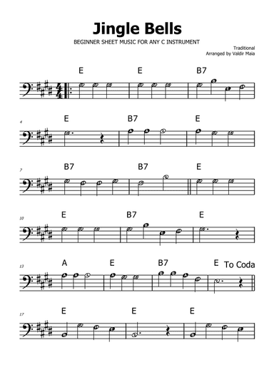 Jingle Bells - E Major (with note names) (arr. Valdir Maia)