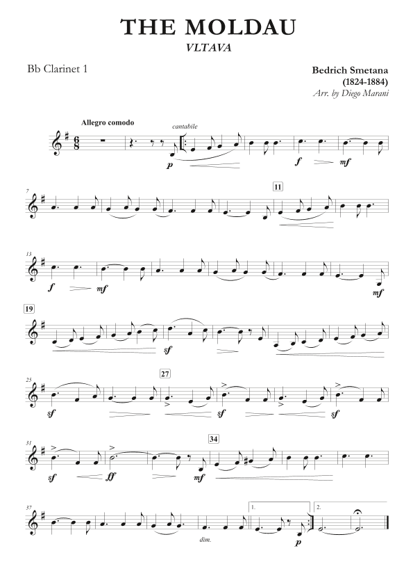 The Moldau for Two Clarinets and Piano (arr. Diego Marani)