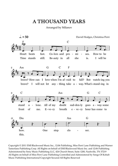A Thousand Years (arr. Milanov)