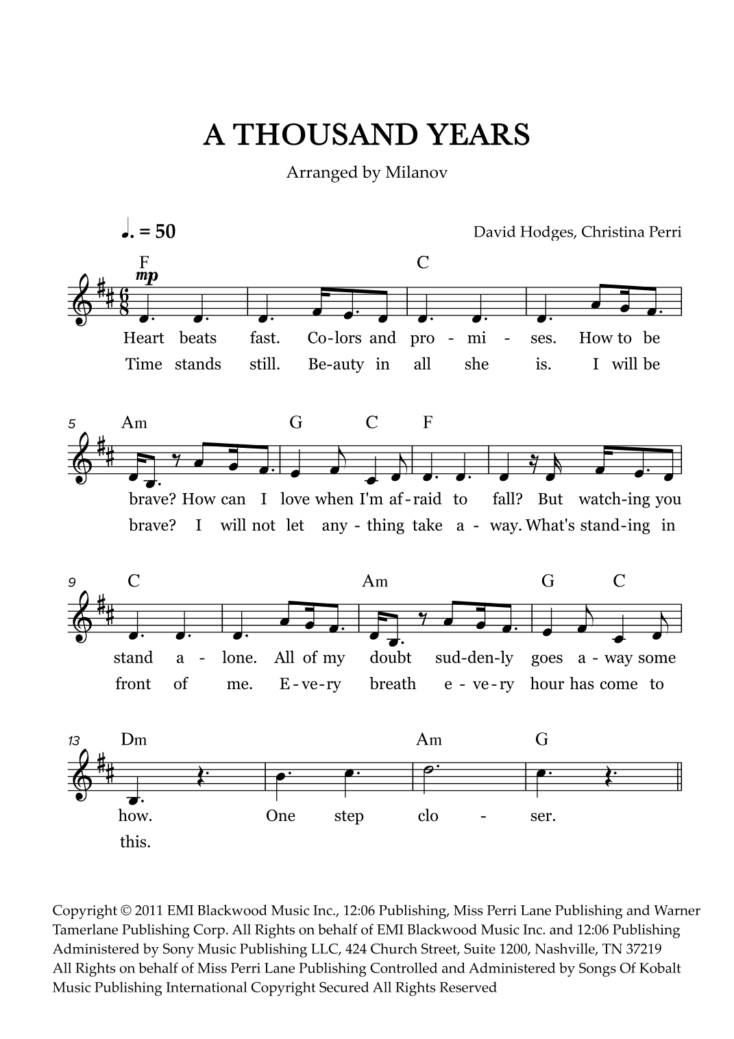 A Thousand Years (arr. Milanov)