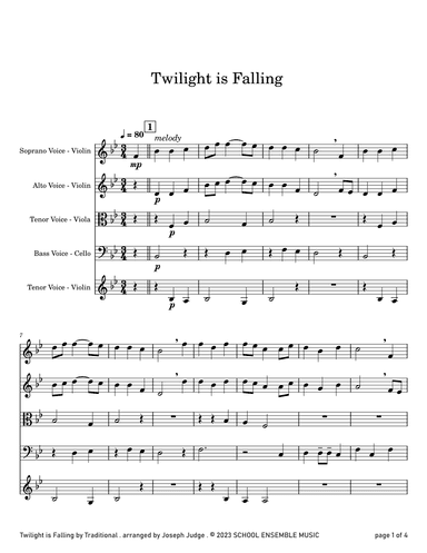 Twilight Is Falling for String Quartet in Schools (arr. Joseph Judge)