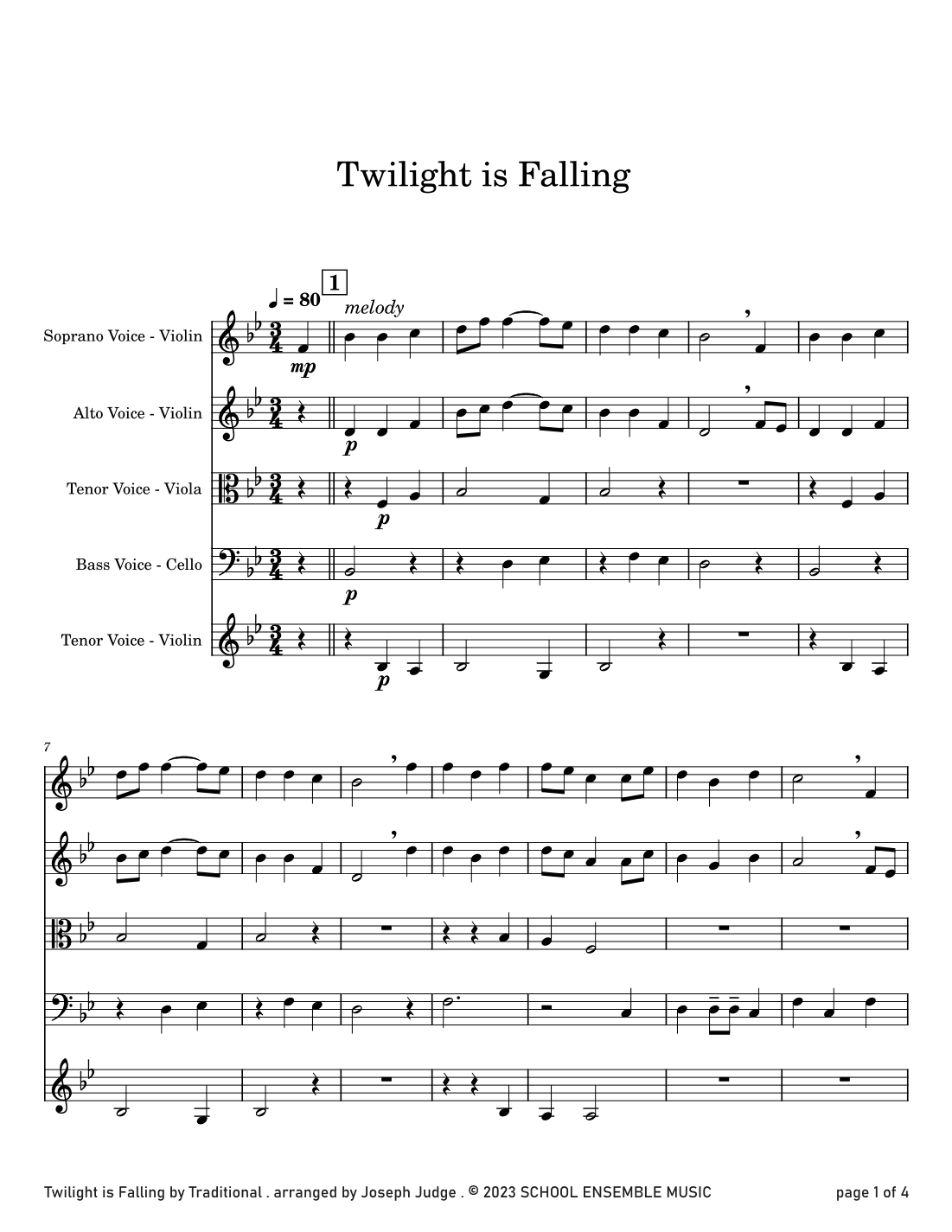 Twilight Is Falling for String Quartet in Schools (arr. Joseph Judge)