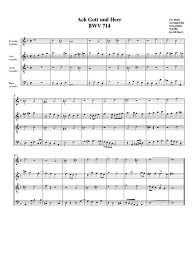 Ach Gott und Herr, BWV 714 (arrangement for 4 recorders) (arr. Gil Garty)