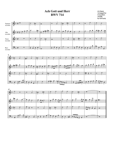Ach Gott und Herr, BWV 714 (arrangement for 4 recorders) (arr. Gil Garty)