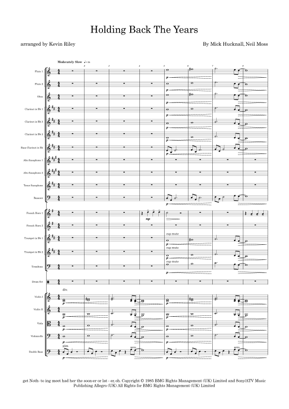 Holding Back The Years (arr. Kevin Riley)