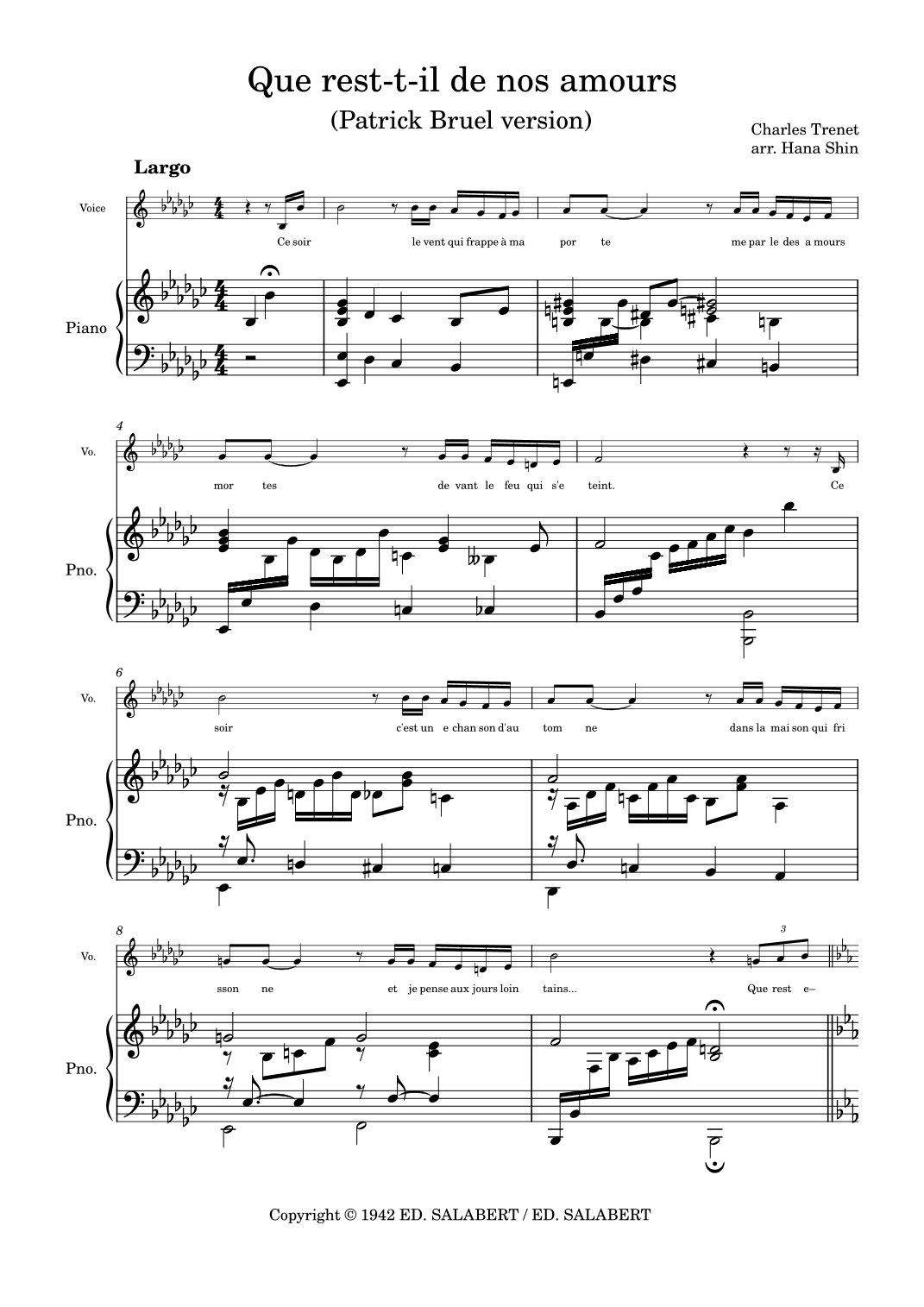 Que Reste-t-il De Nos Amours (arr. Hana Shin)