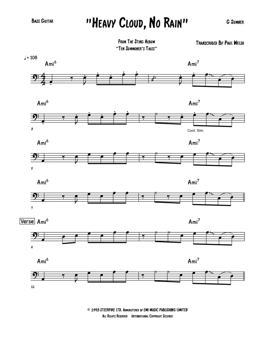 Heavy Cloud No Rain (arr. Accubass)