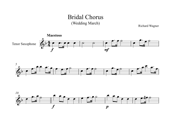 Bridal Chorus (Wedding March) - Richard Wagner (Tenor Sax) (arr. Digital Book Music)