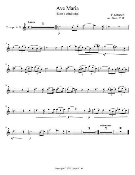Ave Maria for Bb trumpet and piano (simplified) (arr. Daniel C. M.)