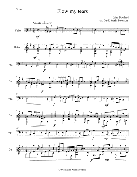Flow my tears for cello and guitar (without divisions) (arr. David Warin Solomons)