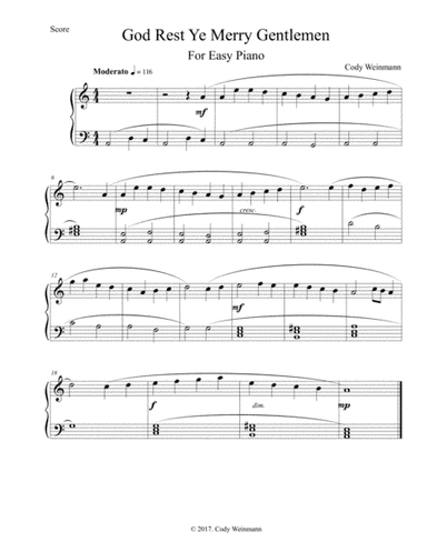 God Rest Ye Merry Gentlemen For Easy Piano (With Chords) (arr. Cody Weinmann)