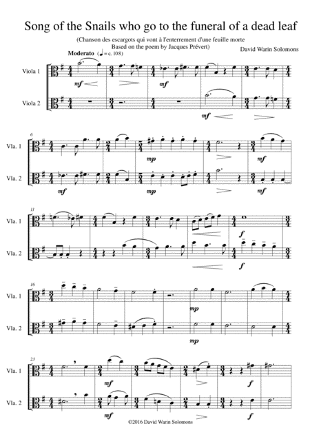 Chanson des escargots qui vont à l'enterrement d'une feuille morte (Song of the Snails) 2 violas
