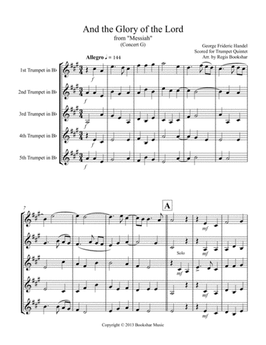 And the Glory of the Lord (from "Messiah") (G) (Trumpet Quintet) (arr. Regis Bookshar)