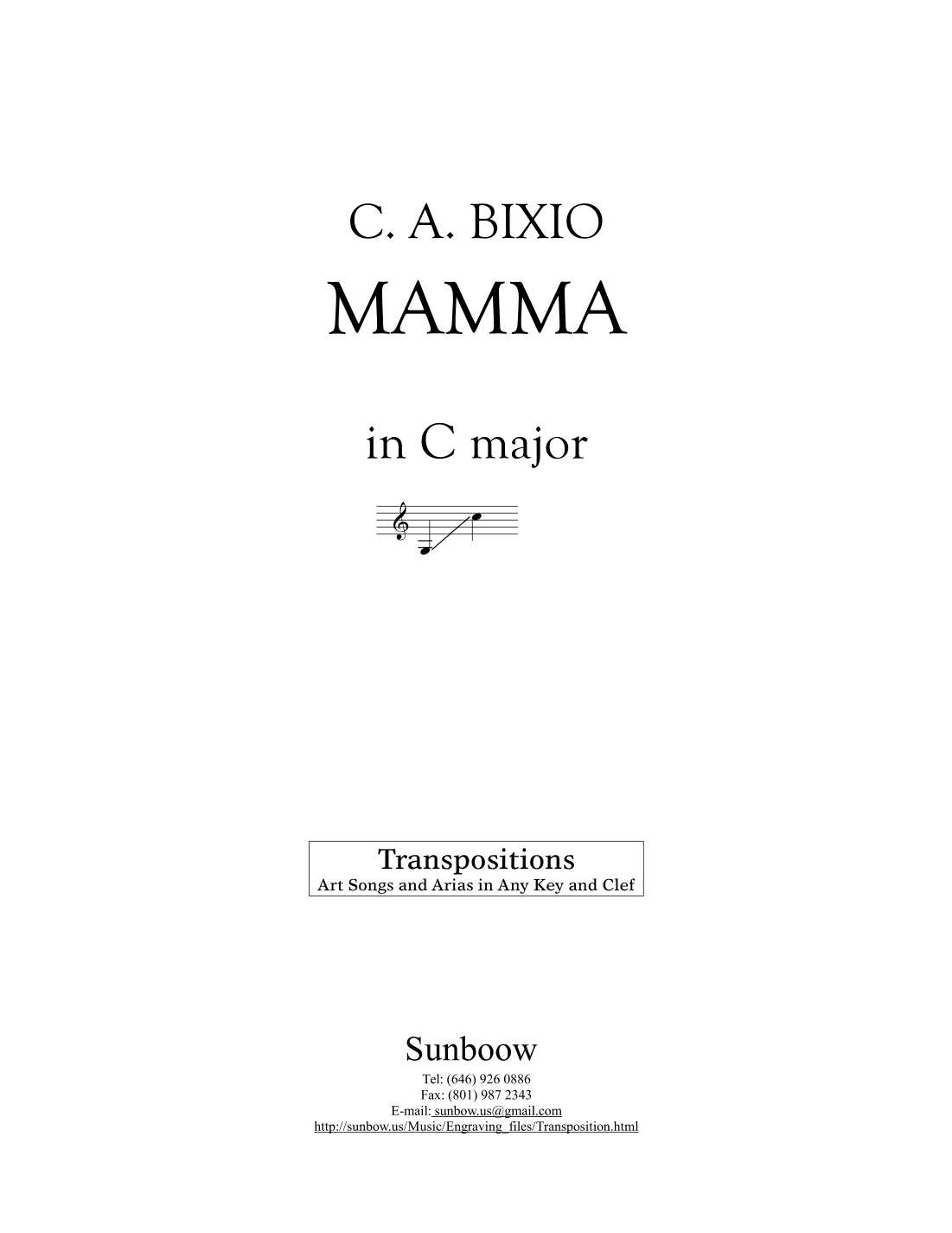 C. A. Bixio: MAMMA (transposed to C Major) (arr. Sunbow)