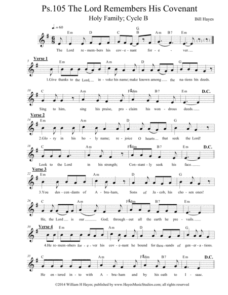 Psalm 105:  The Lord Remembers His Covenant (leadsheet)