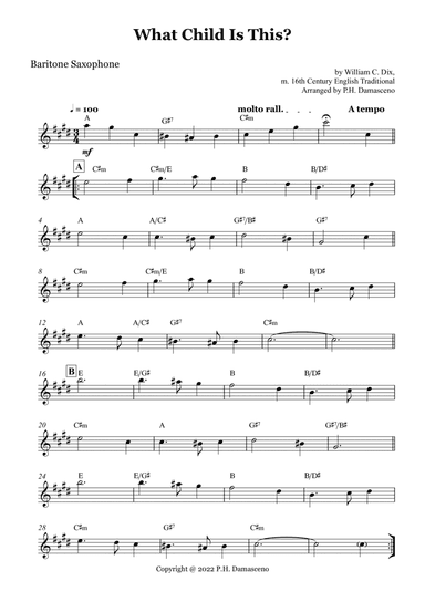 What Child Is This? - Baritone Saxophone Solo with Chords (arr. P.H. Damasceno)