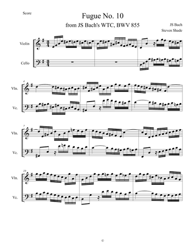 Bach - Fugue No. 10 in E minor, BWV 855 (arr. Steven Shade)