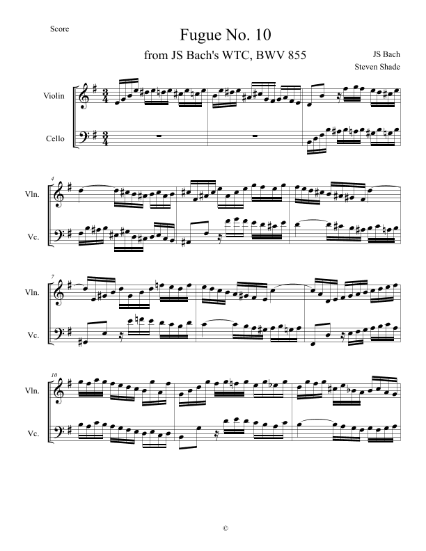 Bach - Fugue No. 10 in E minor, BWV 855 (arr. Steven Shade)