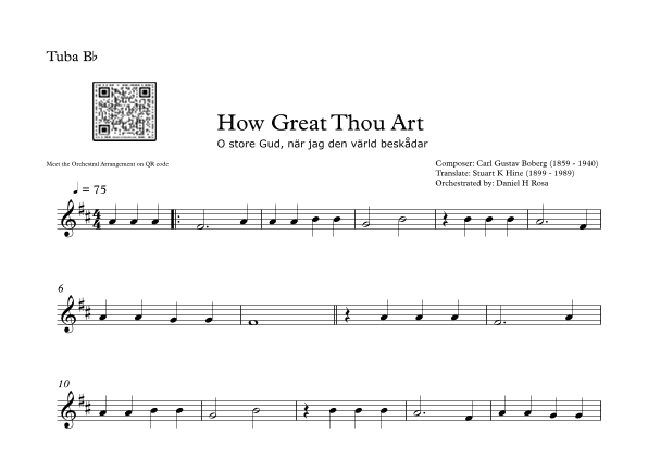 How Great Thou Art - "O store Gud." - Easy Bb Tuba (arr. Daniel H Rosa)