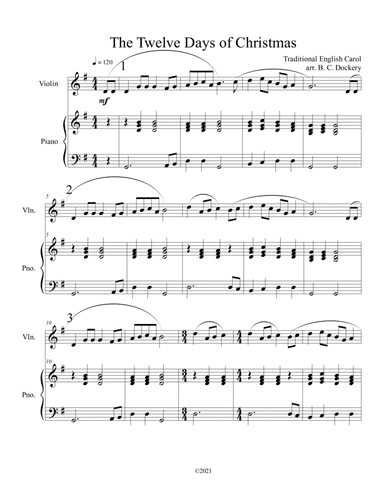 The Twelve Days of Christmas (Violin Solo with Piano Accompaniment) (arr. B. C. Dockery)