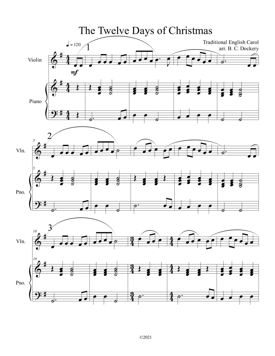 The Twelve Days of Christmas (Violin Solo with Piano Accompaniment) (arr. B. C. Dockery)
