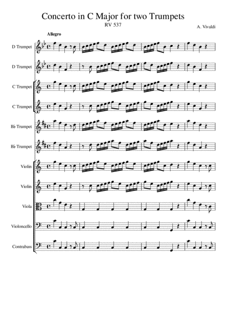Concerto for Two Trumpets in C major RV537  - Antonio Vivaldi - Score and Parts - Trumpets in Bb, C (arr. Luke Haydn)