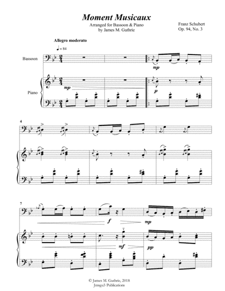 Schubert: Moment Musicaux for Bassoon & Piano (arr. James M. Guthrie, ASCAP)