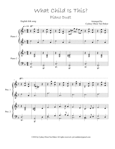What Chidl Is This?   Piano Duet (arr. Cydney Olson Van Duker)