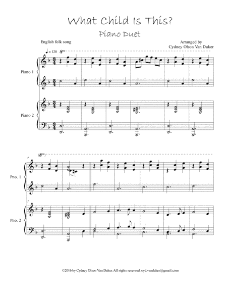 What Chidl Is This?   Piano Duet (arr. Cydney Olson Van Duker)