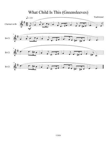 What Child Is This (Greensleeves) for solo clarinet (arr. B C Dockery)