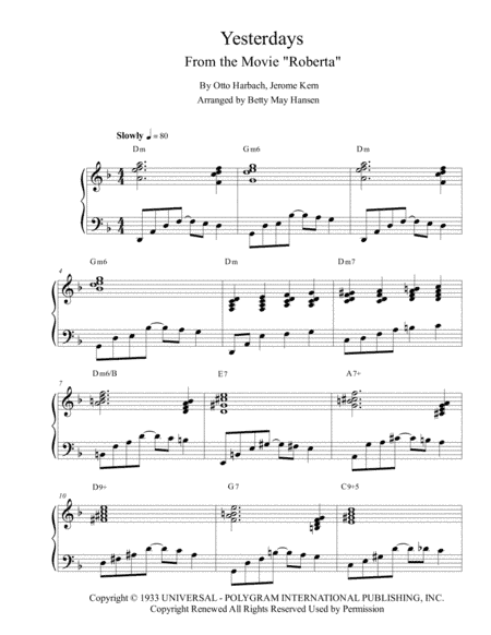 Yesterdays (arr. Betty May Hansen)