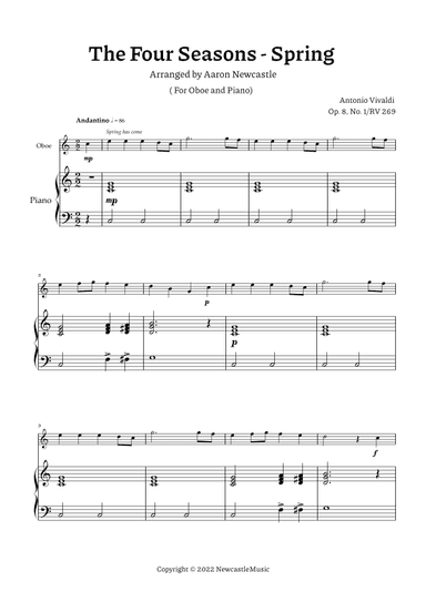 Vivaldi, Spring (The Four Seasons) — Oboe and Easy Piano (arr. Aaron Newcastle)