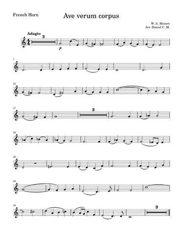 Ave Verum Corpus for french horn (easy) (arr. Daniel C. M.)