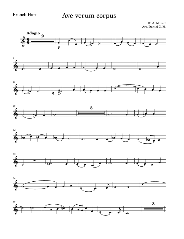 Ave Verum Corpus for french horn (easy) (arr. Daniel C. M.)