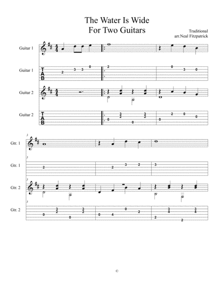 The Water Is Wide For Two Guitars-Tablature Edition (arr. Neal Fitzpatrick Editions)