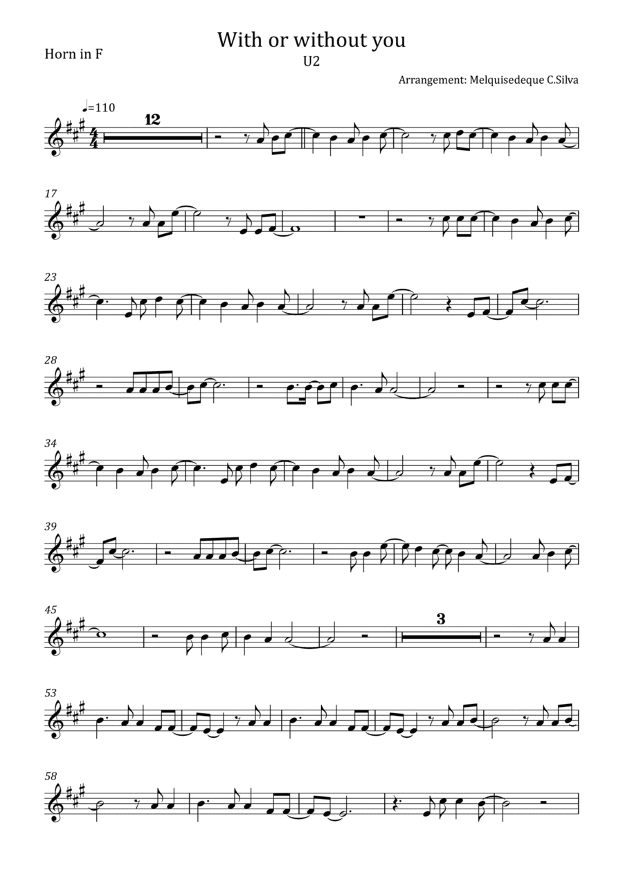 With Or Without You (arr. Melquisedeque C.Silva)