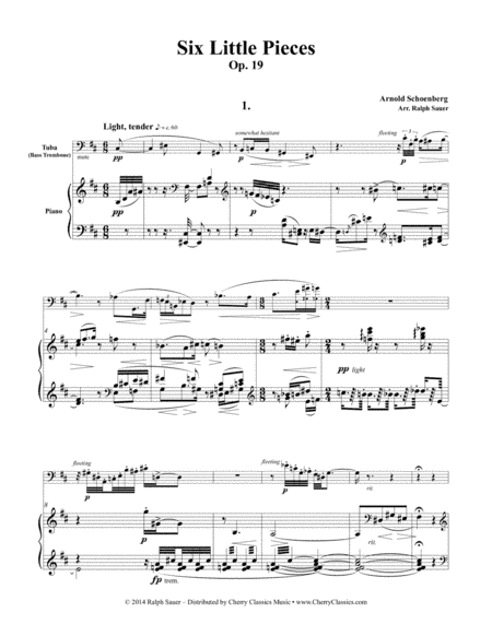 Six Little Pieces, op. 19 for Tuba or Bass Trombone & Piano (arr. Ralph Sauer)