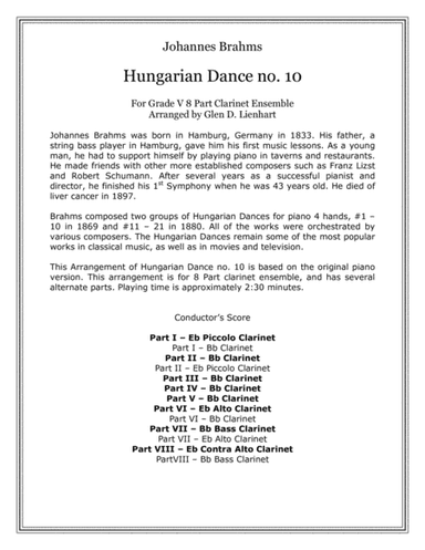 Hungarian Dance no. 10 (Clarinets) (arr. Glen D. Lienhart)