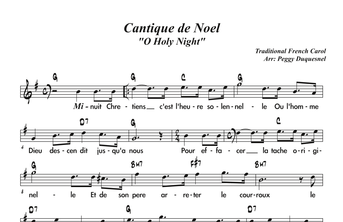 Cantique de Noel / O Holy Night - Key of G (arr. Peggy Duquesnel)