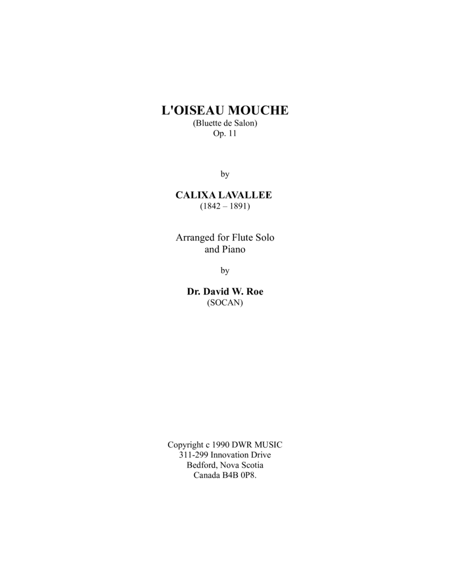 L'Oiseau Mouche (The Hummingbird) (arr. Dr. David W. Roe (SOCAN))