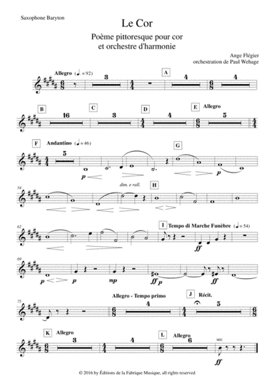 Ange Flégier: Le Cor for solo horn and concert band, baritone saxophone part (arr. Paul Wehage)